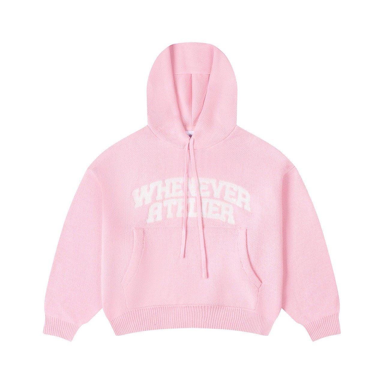 “WHENEVER” BASIC LOGO KNIT HOODIE / PINK