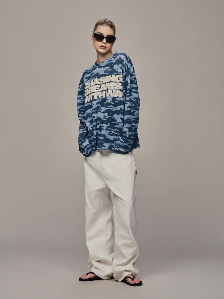 ÁO TAY DÀI  “WHENEVER” WAFFLE CAMO LONG SLEEVES / BLUE