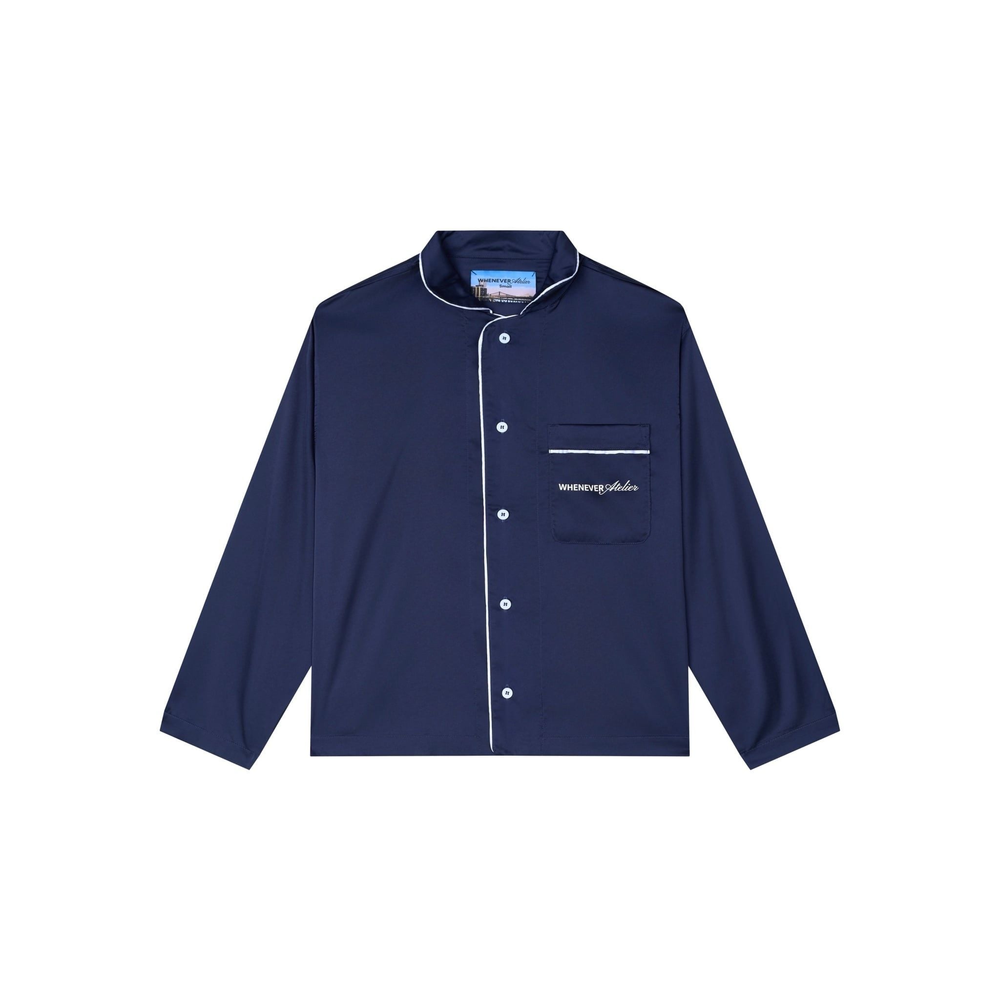 "WHENEVER" BỘ ÁO VÀ QUẦN DÀI SATIN LONG PAJAMA SHIRT + PANTS  / NAVY