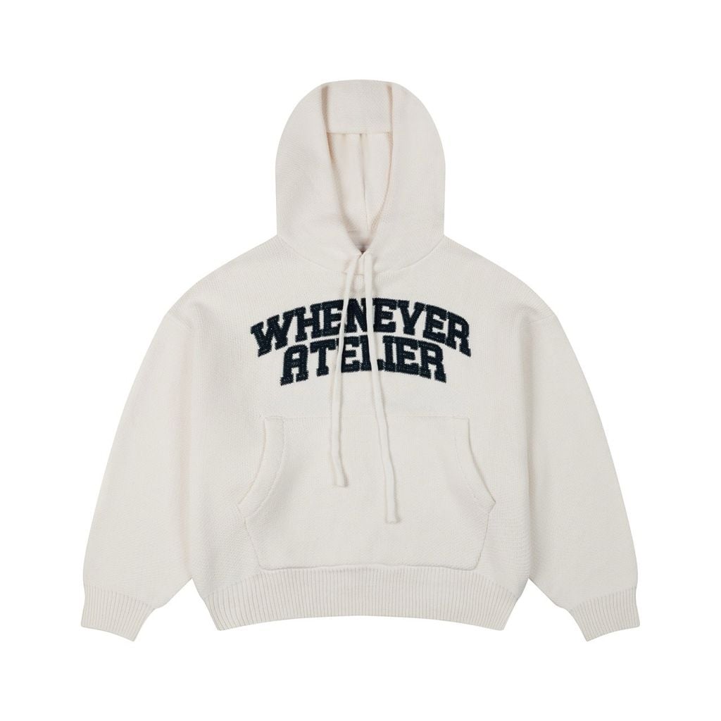 “WHENEVER” BASIC LOGO KNIT HOODIE / WHITE NAVY