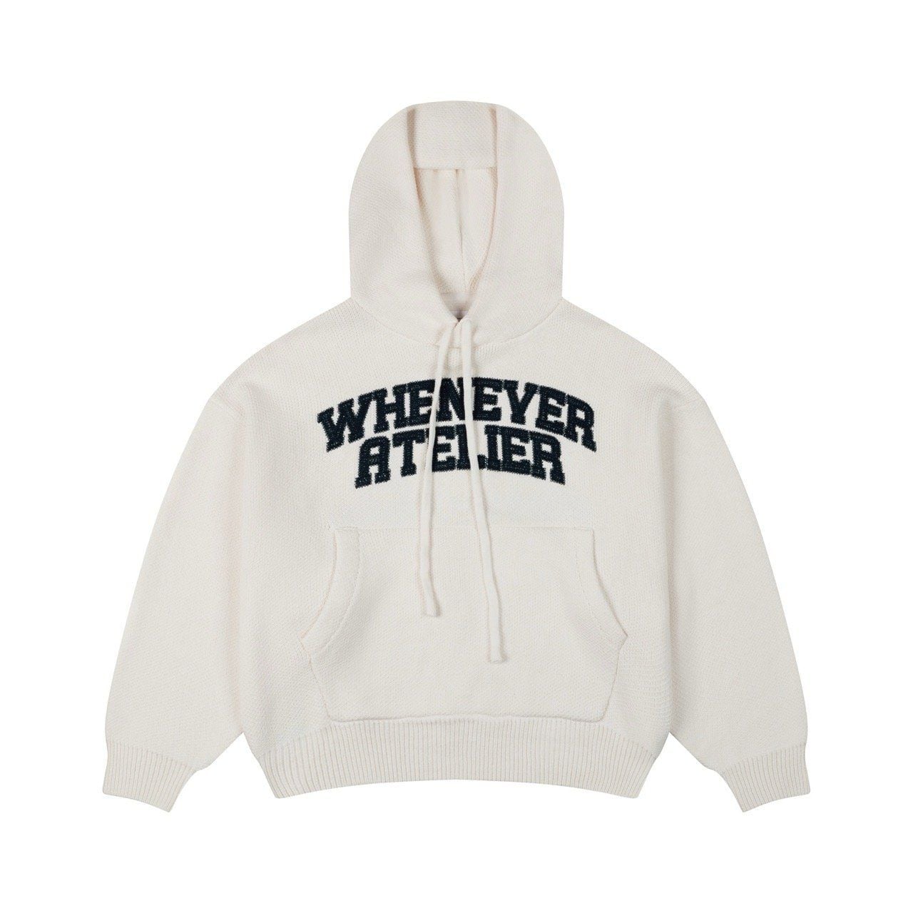 “WHENEVER” BASIC LOGO KNIT HOODIE / WHITE NAVY