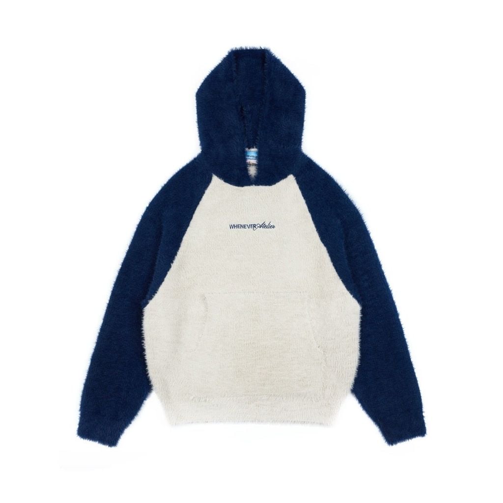 “WHENEVER” COZY FOX RAGLAN HOODIE / GREY NAVY