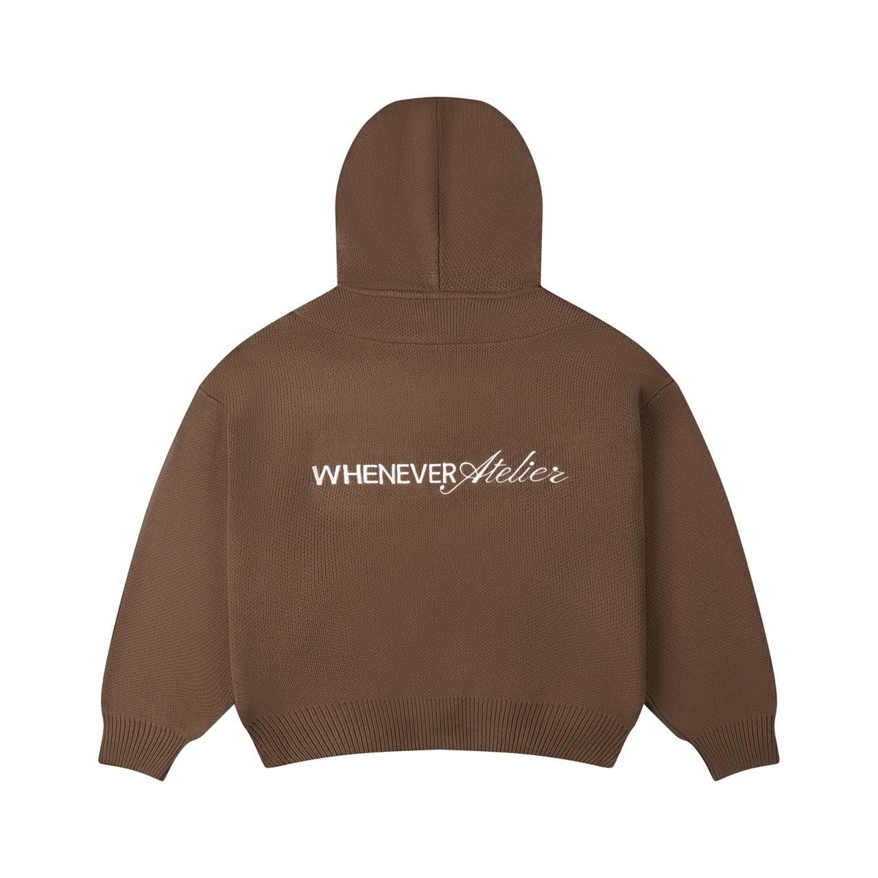 “WHENEVER” BASIC LOGO KNIT HOODIE / BROWN