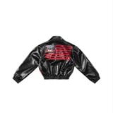 "WHENEVER" EMBROIDERED LEATHER JACKET / BLACK