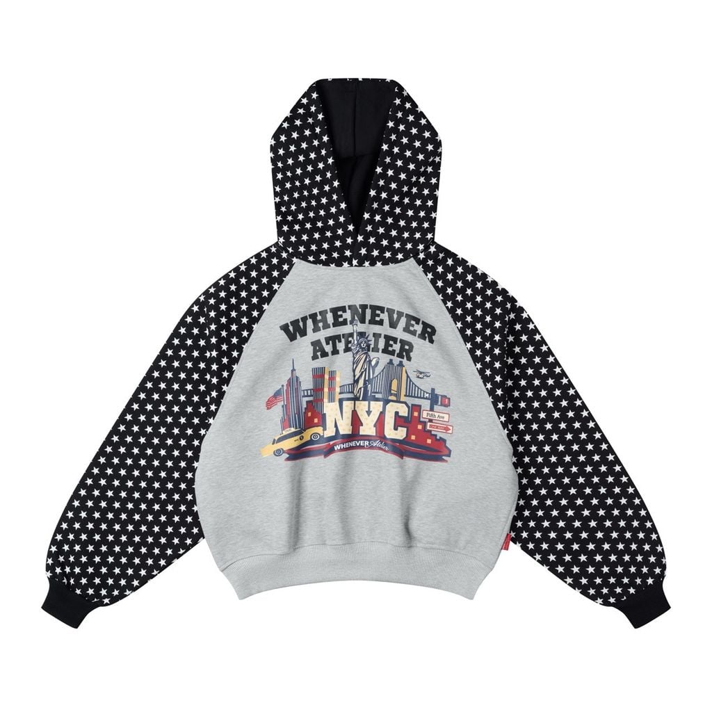 "WHENEVER" STAR RAGLAN HOODIE / GREY BLACK