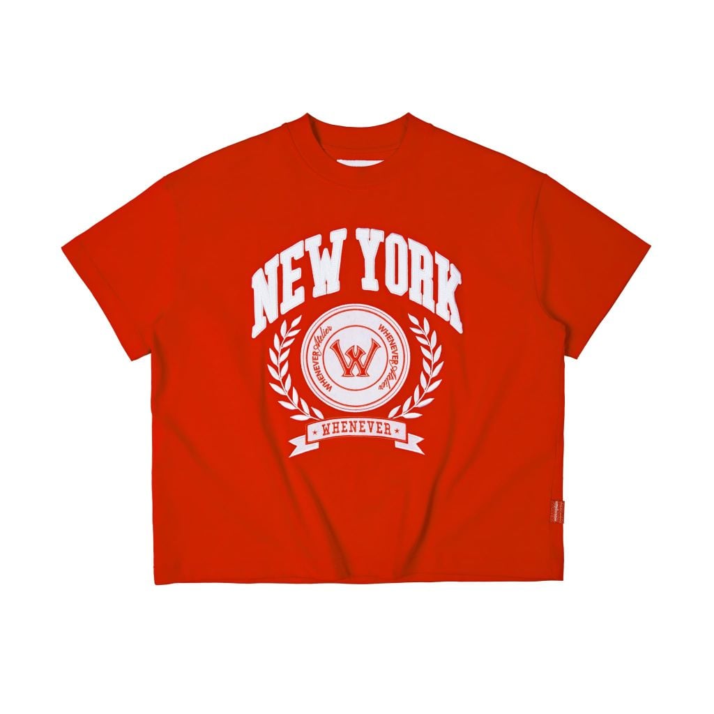 “WHENEVER” NEW YORK EMBROIDERED LOGO T-SHIRT / RED