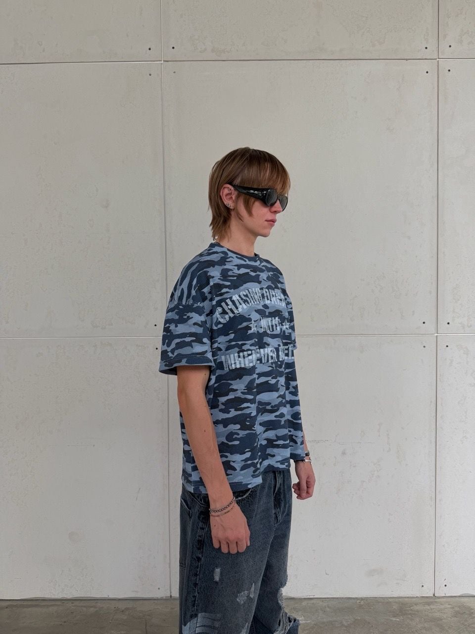 ÁO “WHENEVER” CD WAFFLE CAMO T-SHIRT/ BLUE