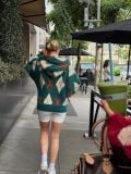 “WHENEVER” COZY PLAID KNIT HOODIE / GREEN