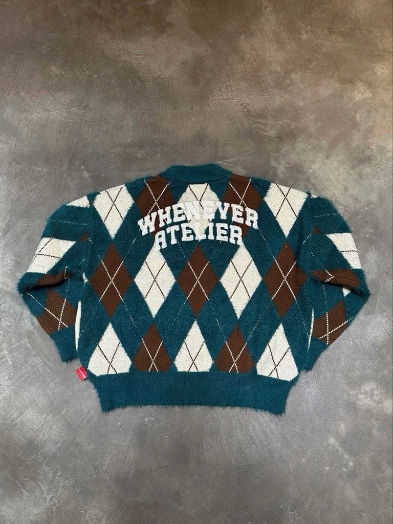 “WHENEVER” COZY PLAID KNIT SWEATER / GREEN