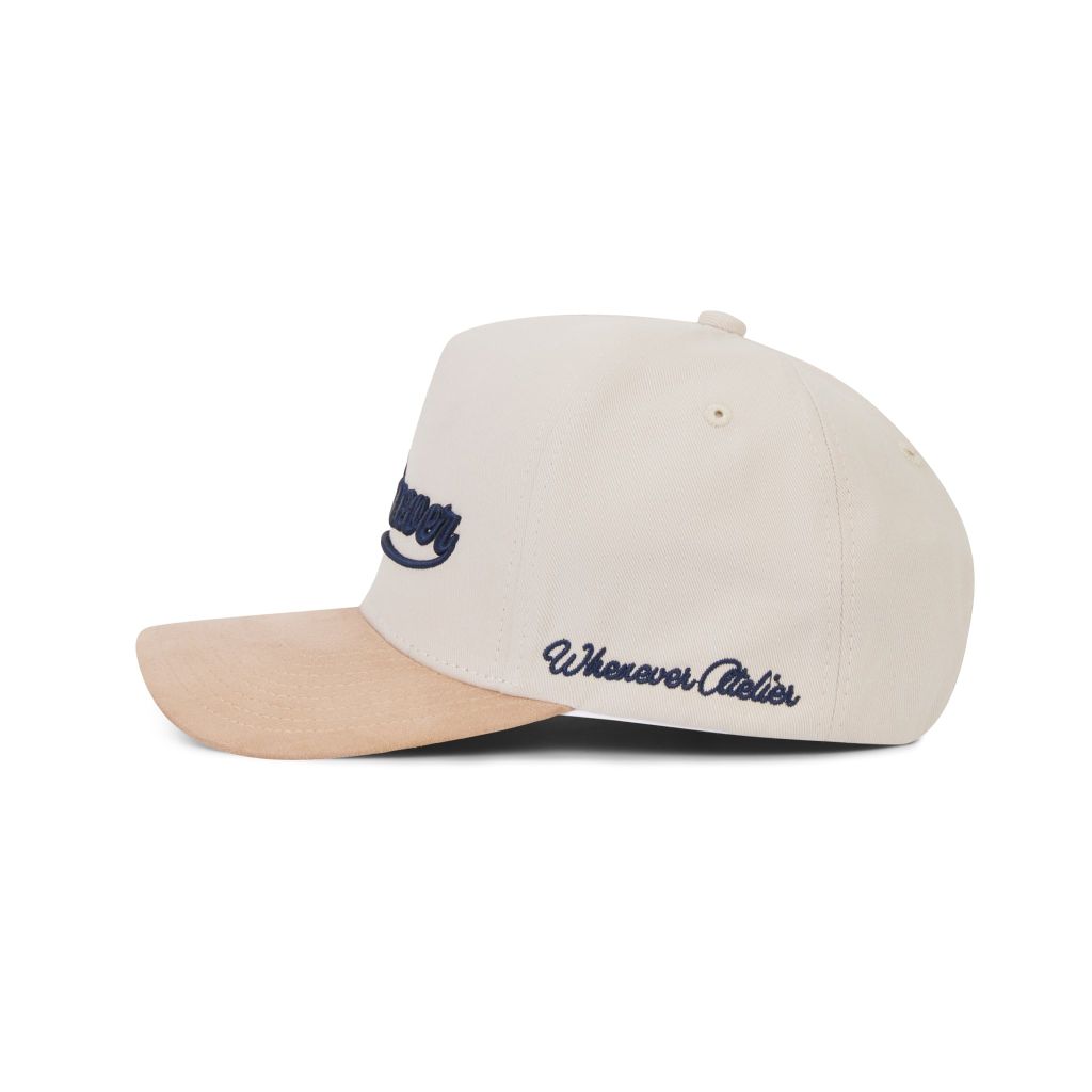 “WHENEVER” LOGO KHAKI SUEDE TRUCKER HAT / BEIGE