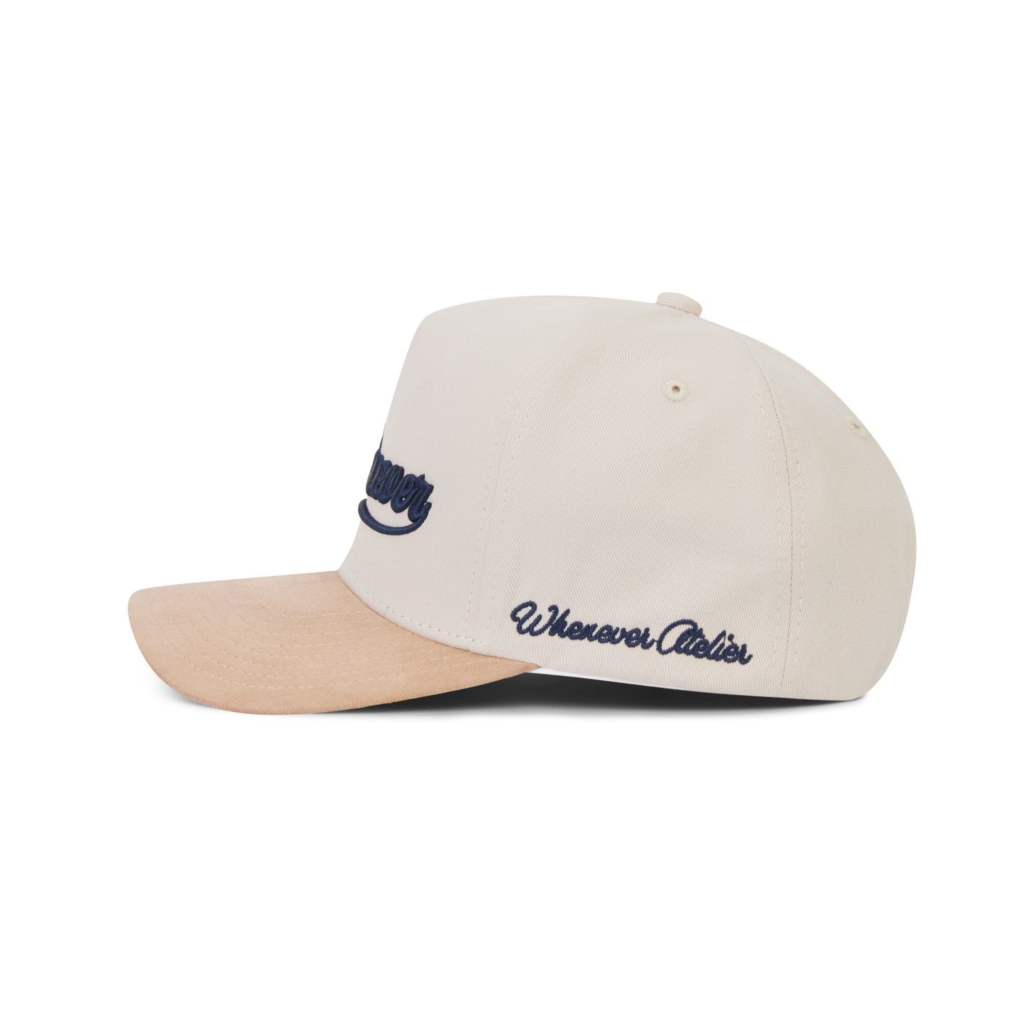 “WHENEVER” LOGO KHAKI SUEDE TRUCKER HAT / BEIGE