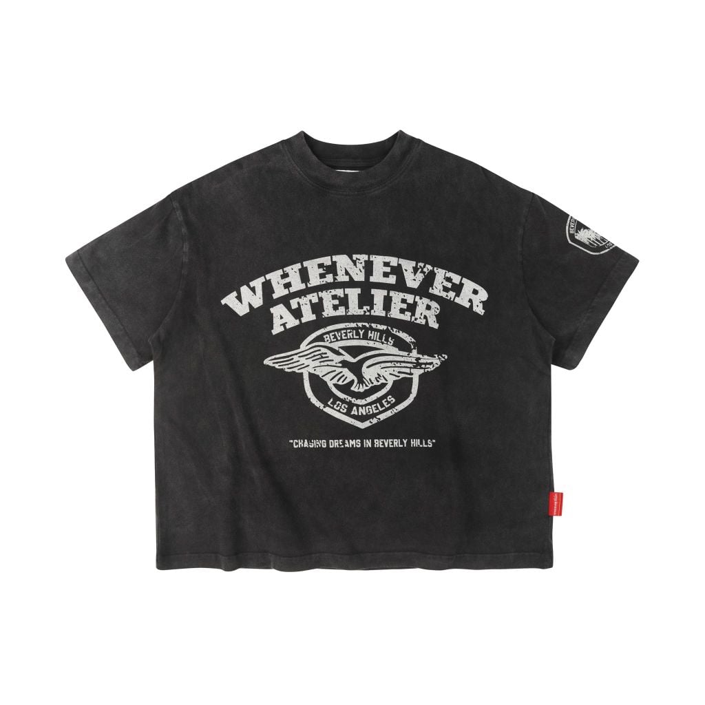 “WHENEVER” SPARKLE WASHED T-SHIRT / BLACK