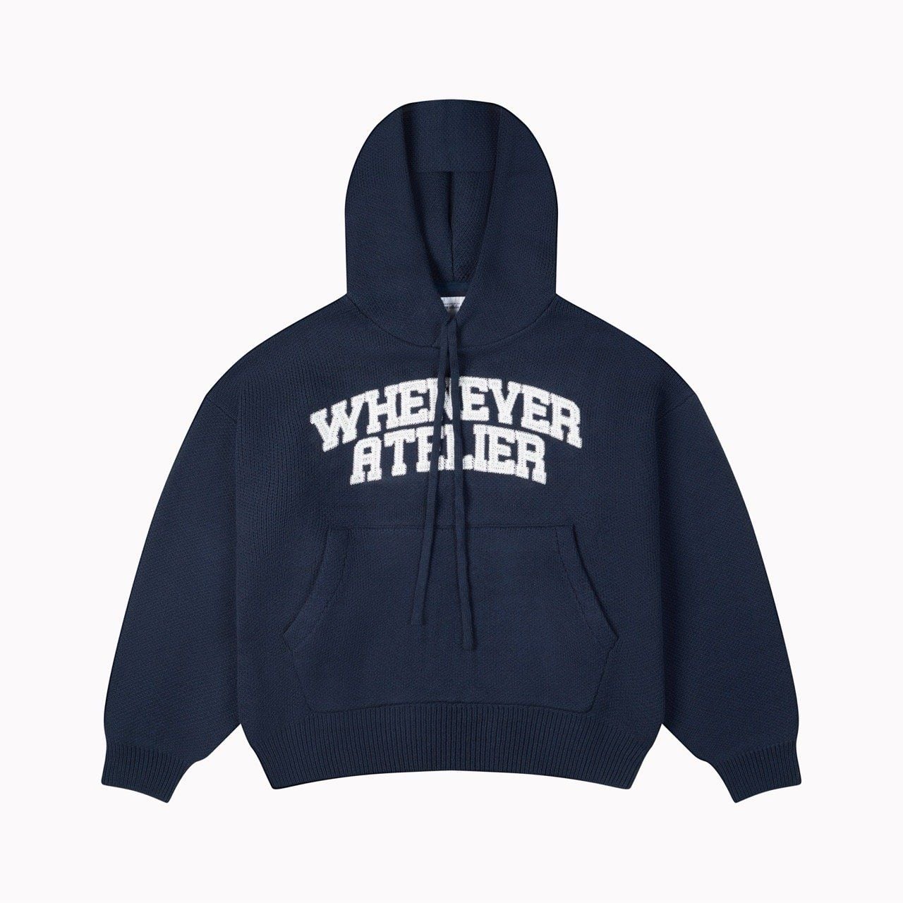 “WHENEVER” BASIC LOGO KNIT HOODIE / NAVY