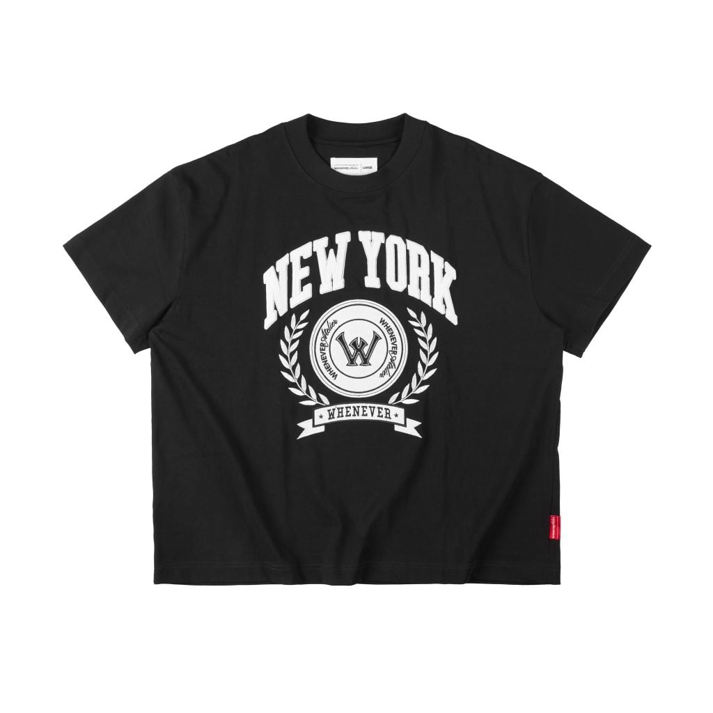 “WHENEVER” NEW YORK EMBROIDERED LOGO T-SHIRT / BLACK
