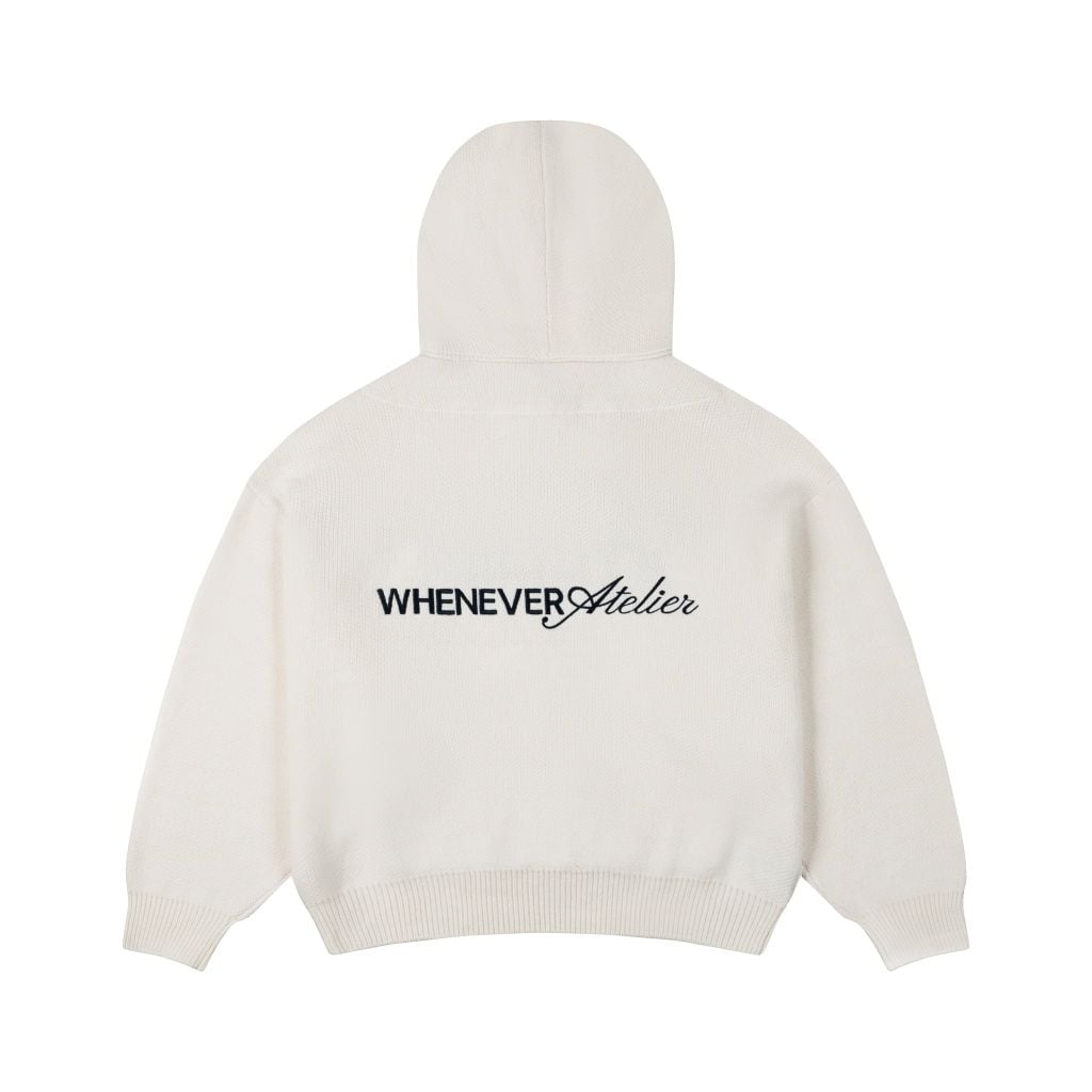 “WHENEVER” BASIC LOGO KNIT HOODIE / WHITE NAVY