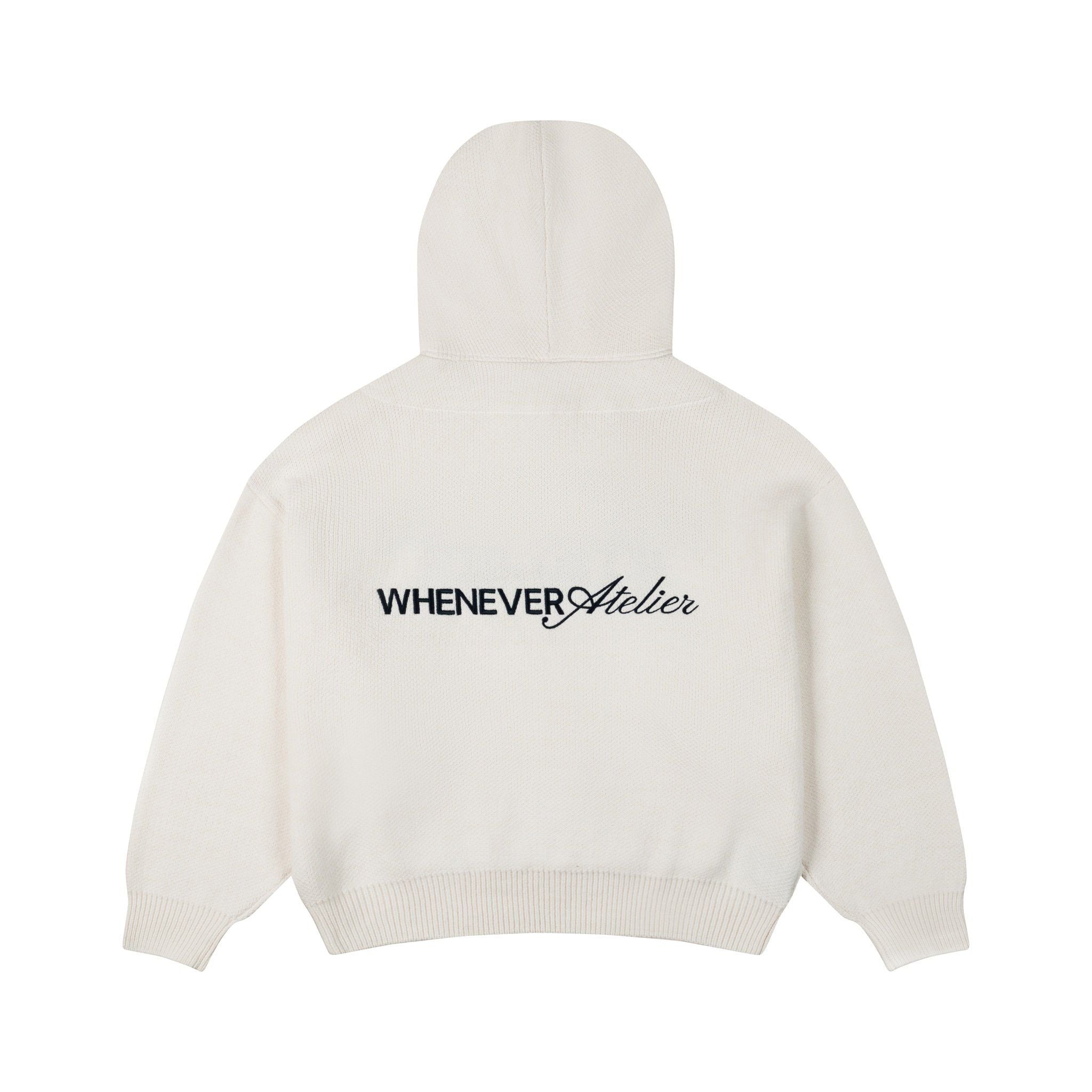 “WHENEVER” BASIC LOGO KNIT HOODIE / WHITE NAVY