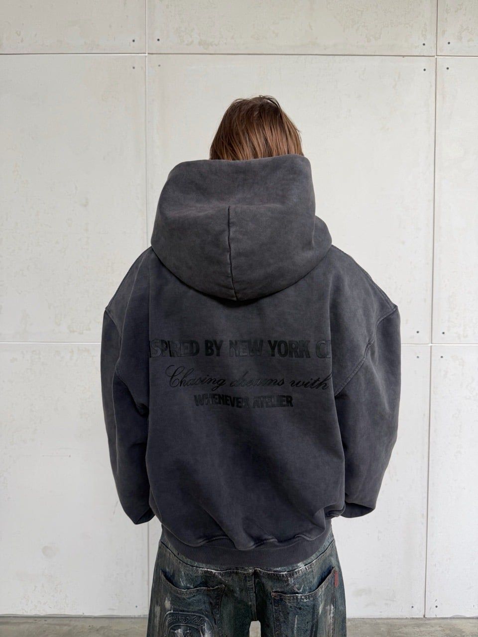 ÁO KHOÁC "WHENEVER" CHASING DREAMS WASHED ZIP HOODIE/ VINTAGE GREY