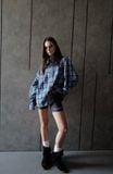 "WHENEVER" FLANNEL PLAID LONG-SLEEVE SHIRT / BLUE
