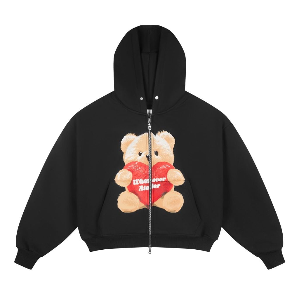 “WHENEVER” BEAR HOODIE ZIP / BLACK