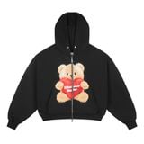 “WHENEVER” BEAR HOODIE ZIP / BLACK