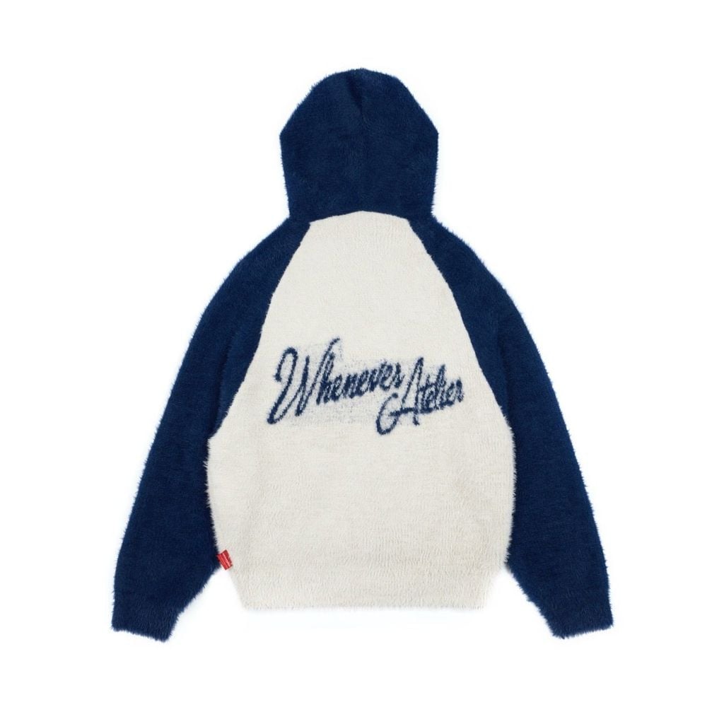 “WHENEVER” COZY FOX RAGLAN HOODIE / GREY NAVY