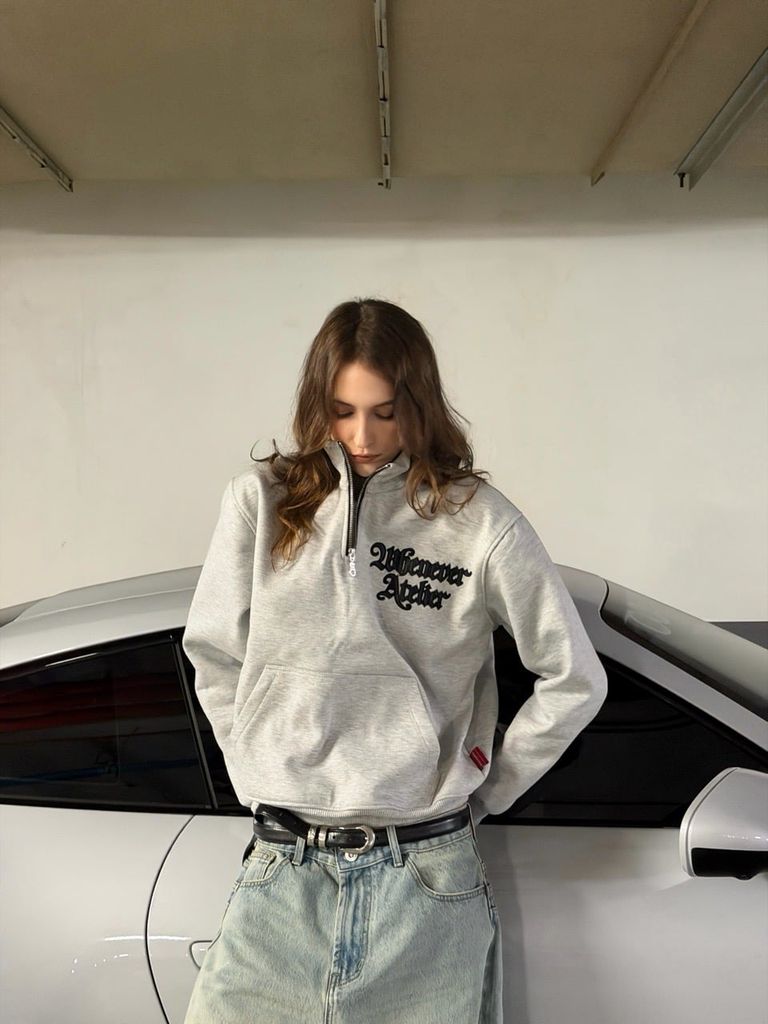 ÁO “WHENEVER” LOGO HALF-ZIP SWEATSHIRT / PREMIUM GREY