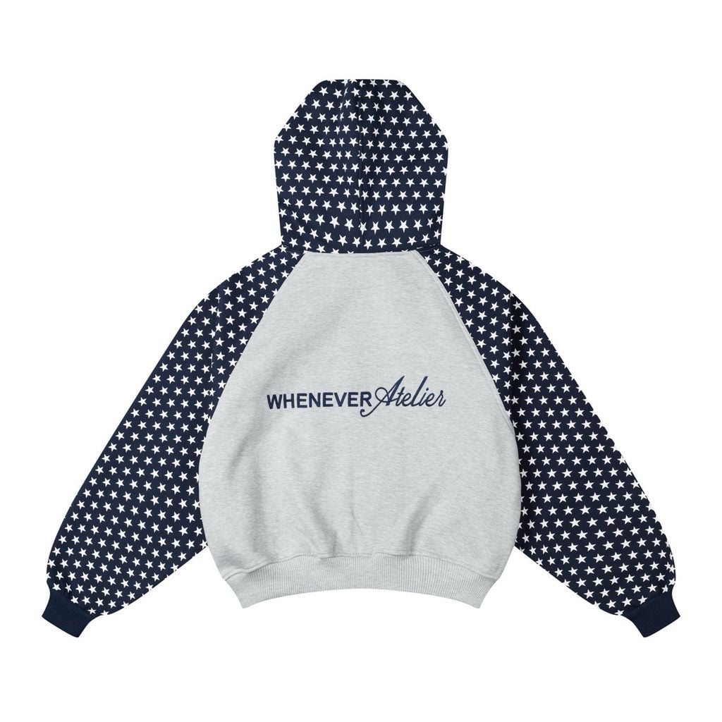 "WHENEVER" STAR RAGLAN HOODIE ZIP / GREY NAVY