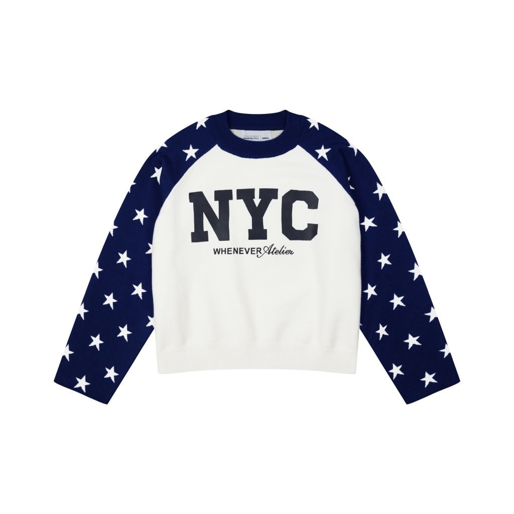 “WHENEVER” STAR RAGLAN SWEATER /  WHITE NAVY