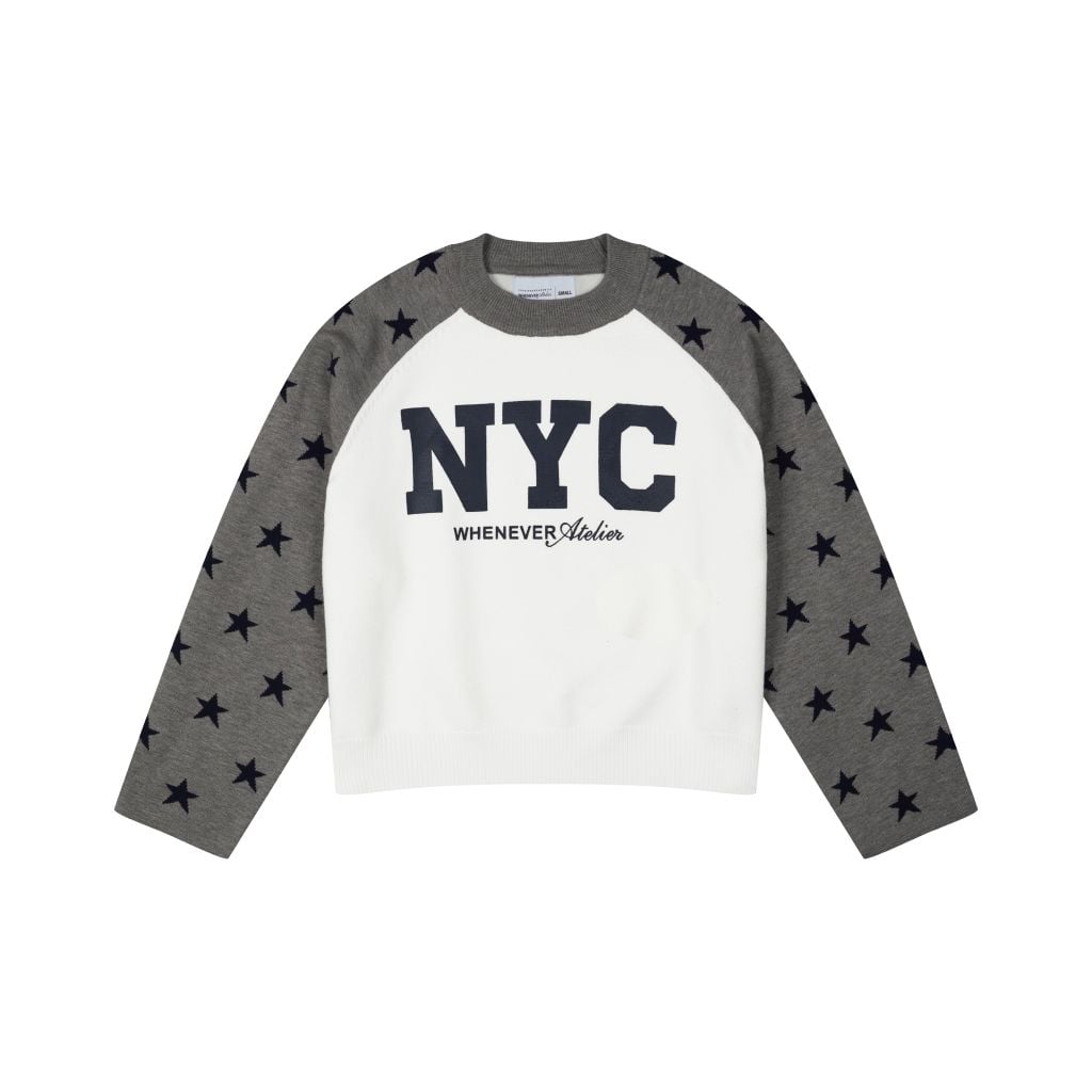 “WHENEVER” STAR RAGLAN SWEATER / WHITE GREY