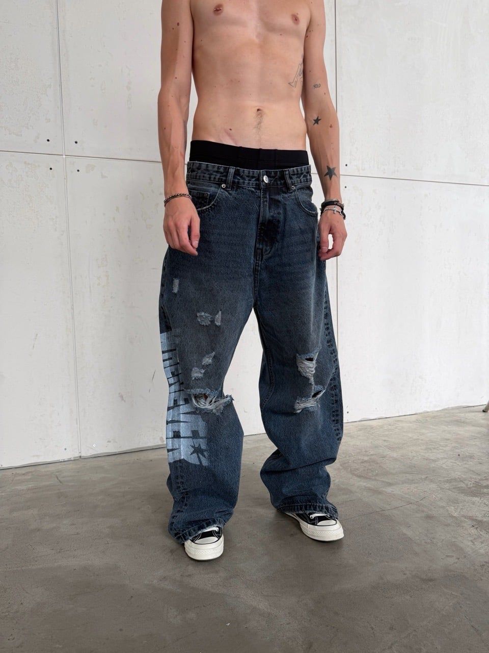 QUẦN DÀI "WHENEVER" ARC LOGO BAGGY JEANS /  FADED BLACK