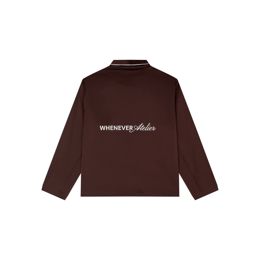 "WHENEVER" BỘ ÁO VÀ QUẦN DÀI SATIN LONG PAJAMA SHIRT + PANTS  / BROWN