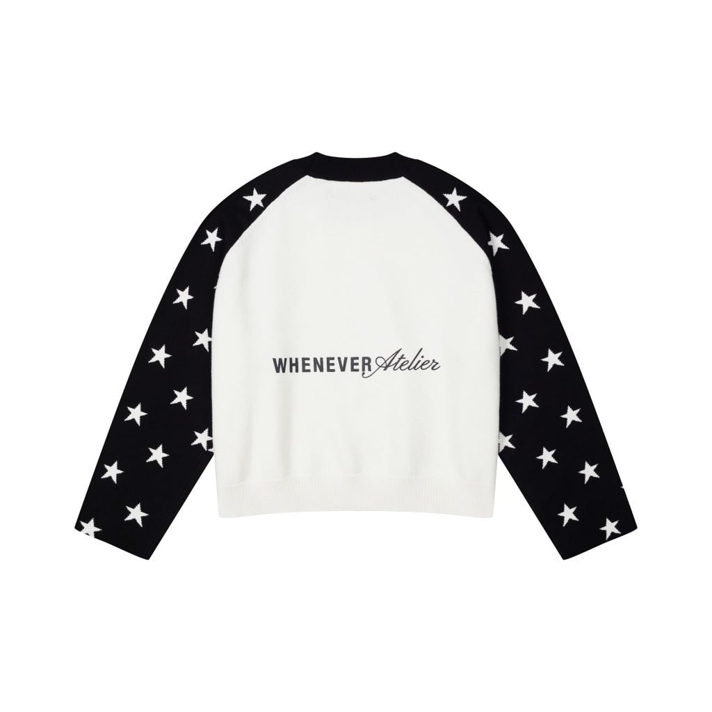 “WHENEVER” STAR RAGLAN SWEATER /  WHITE BLACK