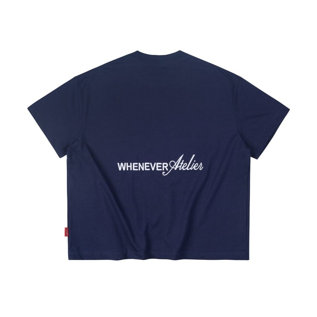 “WHENEVER” NEW YORK EMBROIDERED LOGO T-SHIRT / NAVY