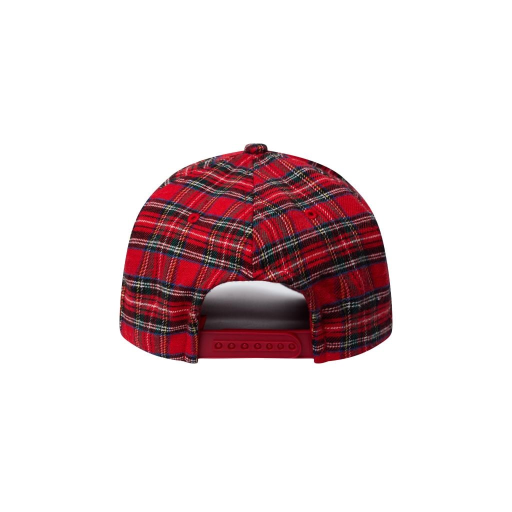 “WHENEVER” PLAID CAP / SCARLET