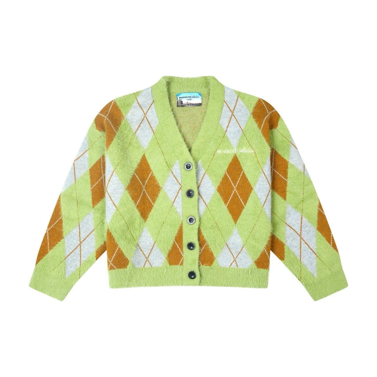 “WHENEVER” COZY PLAID KNIT CARDIGAN / GREEN