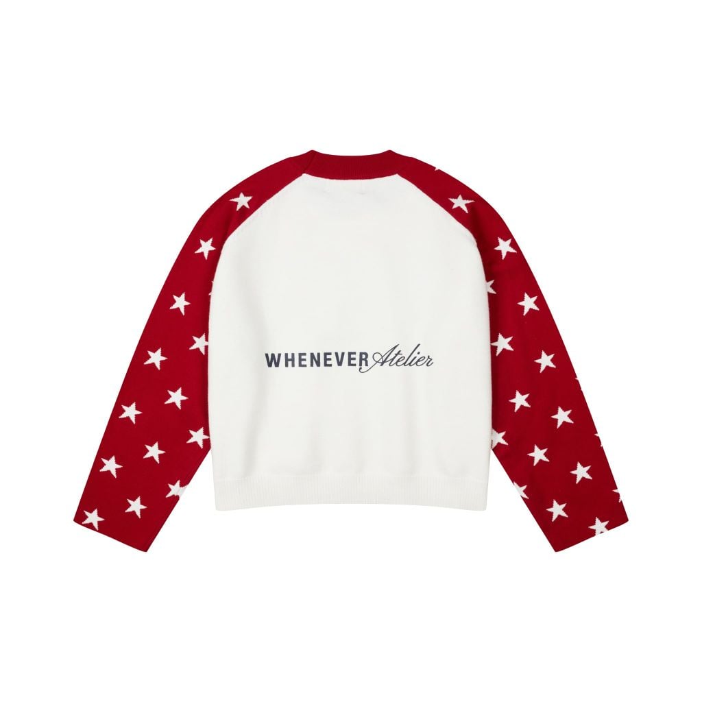 “WHENEVER” STAR RAGLAN SWEATER / WHITE RED