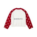 “WHENEVER” STAR RAGLAN SWEATER / WHITE RED