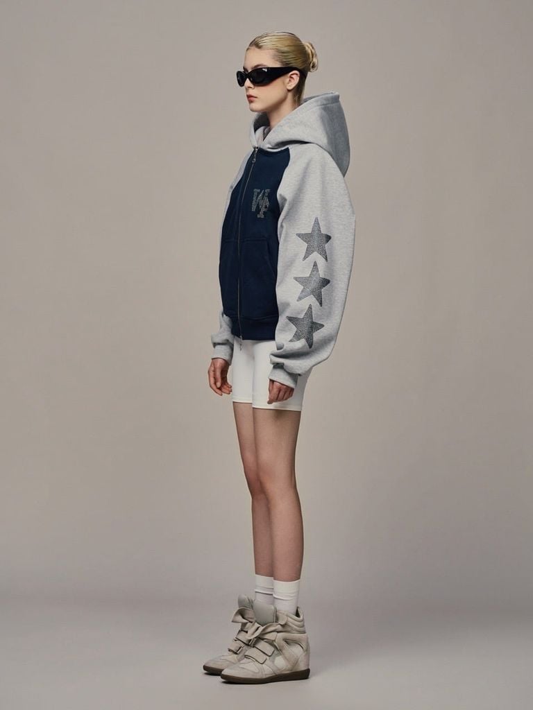 Áo khoác ”WHENEVER” SUPER STAR RAGLAN HOODIE ZIP / NAVY GREY
