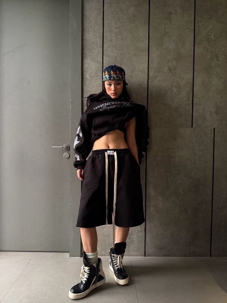 “WHENEVER” BAGGY SWEATSHORTS VER2 / BLACK