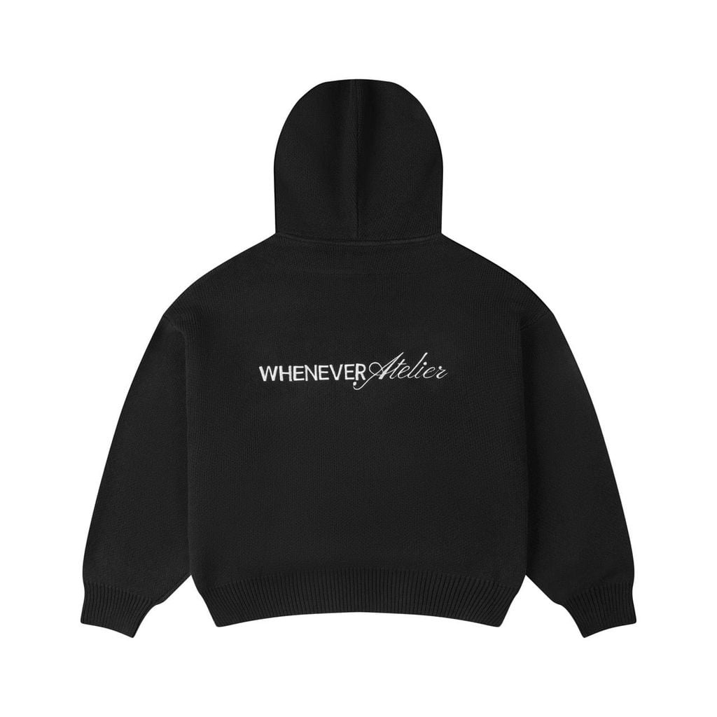 “WHENEVER” BASIC LOGO KNIT HOODIE / BLACK