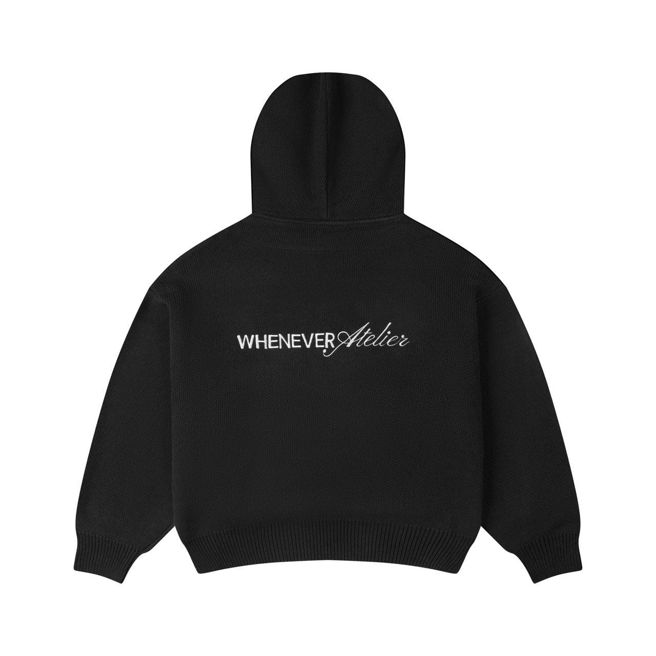 “WHENEVER” BASIC LOGO KNIT HOODIE / BLACK