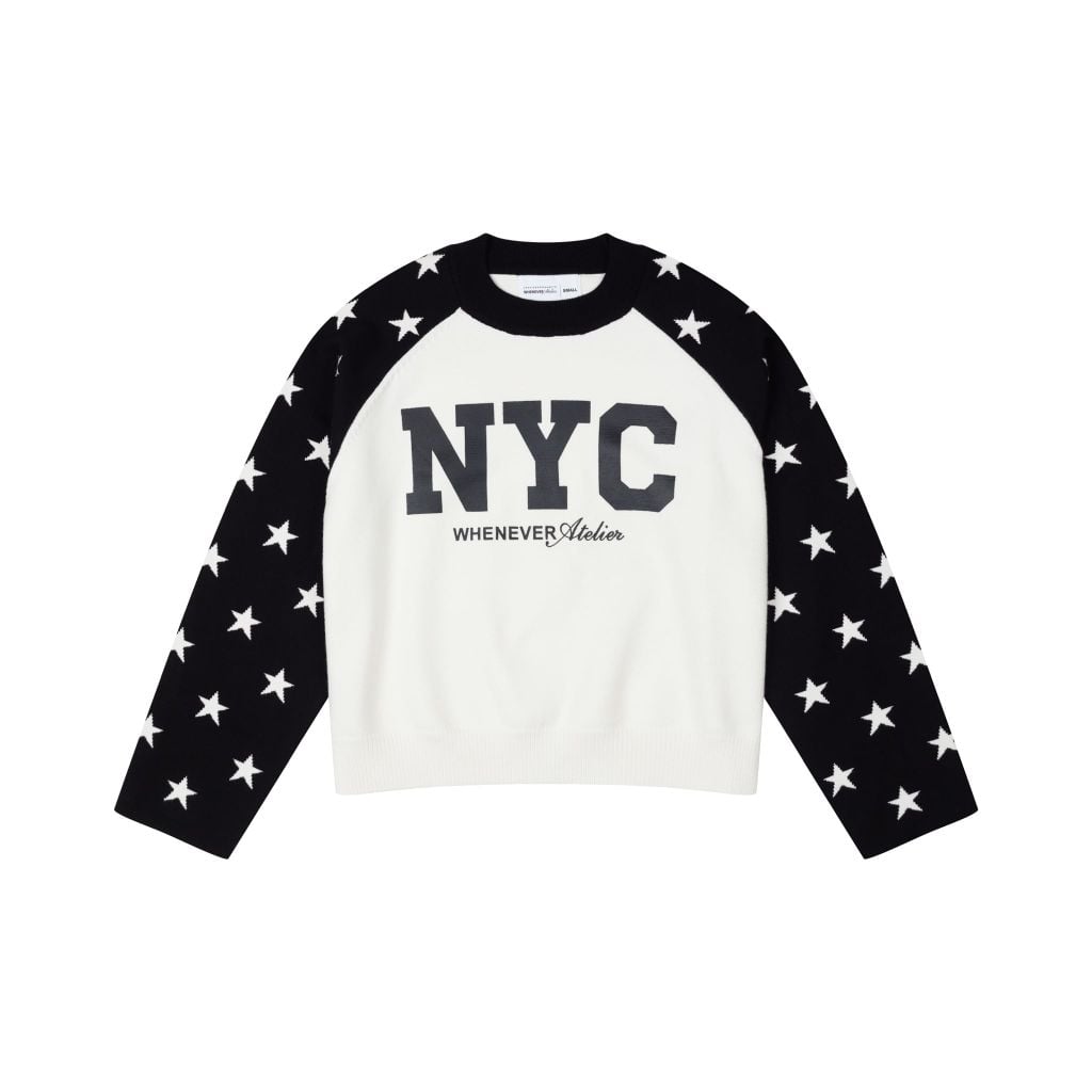 “WHENEVER” STAR RAGLAN SWEATER /  WHITE BLACK