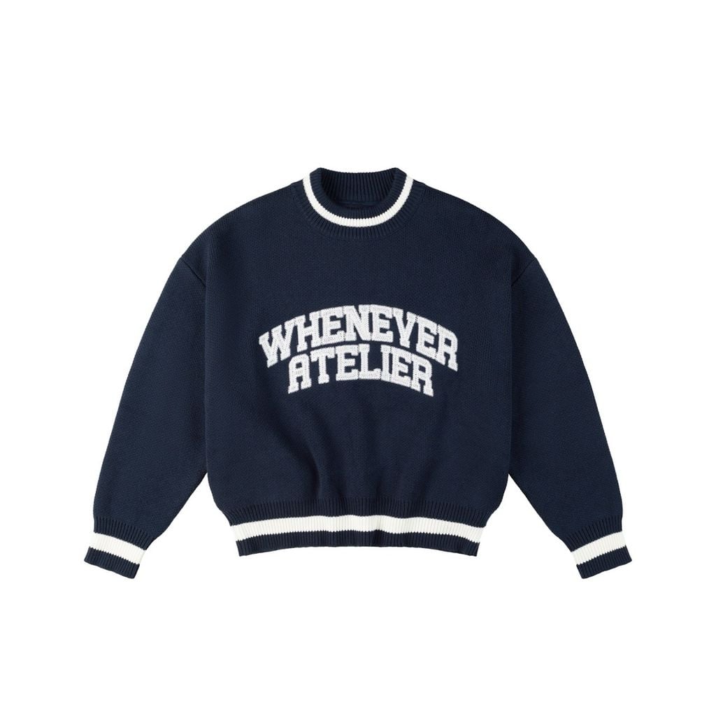 “WHENEVER” BASIC LOGO KNIT SWEATER / NAVY