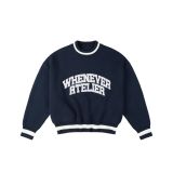 “WHENEVER” BASIC LOGO KNIT SWEATER / NAVY