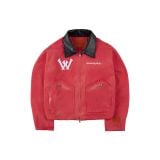 "WHENEVER" LEATHER-COLLAR DENIM JACKET / RED