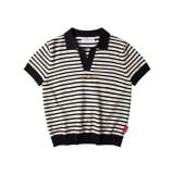 “WHENEVER” STRIPED POLO SHIRT / BLACK