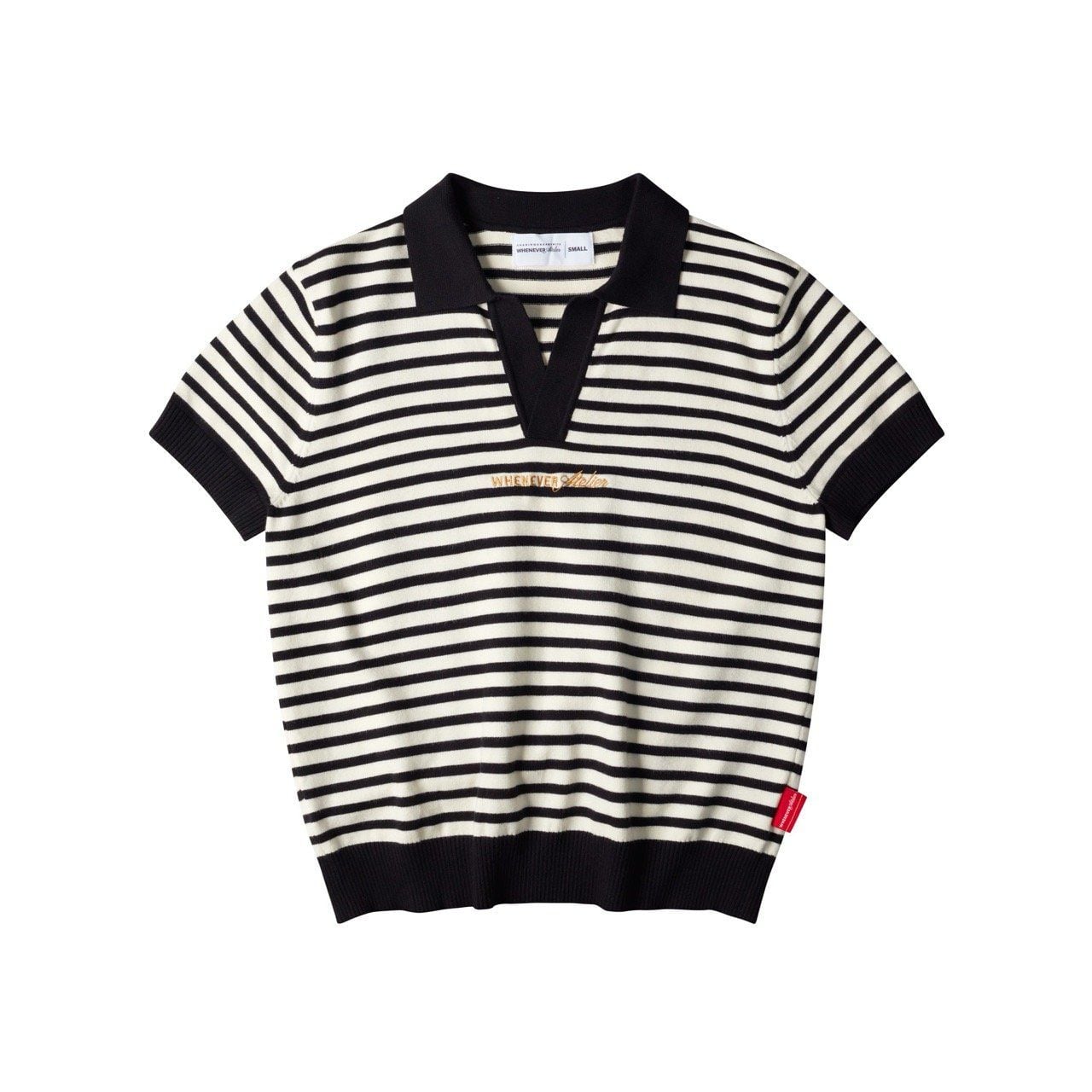 “WHENEVER” STRIPED POLO SHIRT / BLACK
