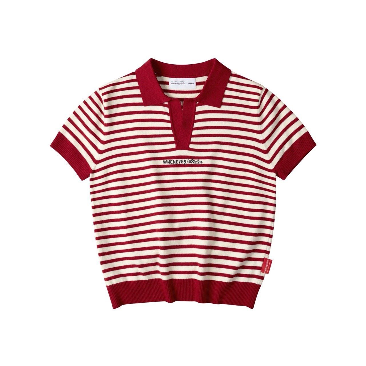 “WHENEVER” STRIPED POLO SHIRT / RED