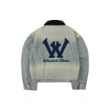 "WHENEVER" LEATHER-COLLAR DENIM JACKET / WASH BLUE