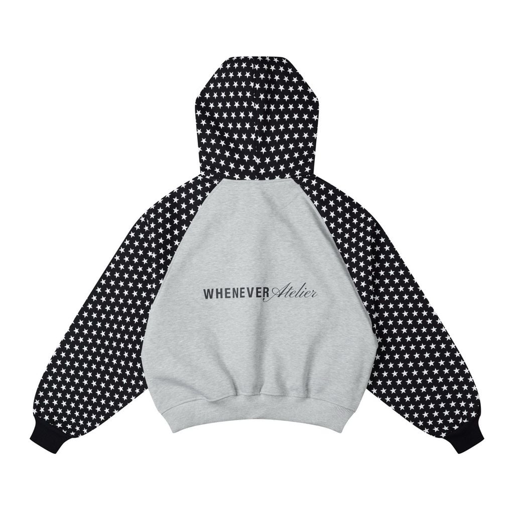 "WHENEVER" STAR RAGLAN HOODIE ZIP / GREY BLACK